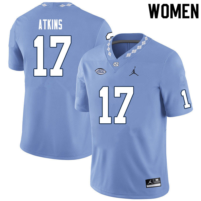 Women #17 Grayson Atkins North Carolina Tar Heels College Football Jerseys Sale-Carolina Blue